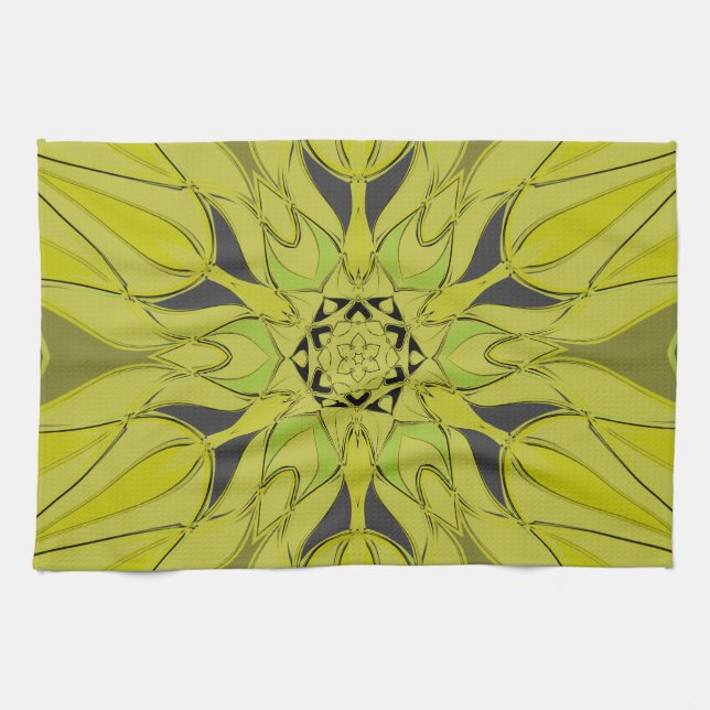 Cartoon Mandala Blume Green Geschirrtuch (Horizontal)