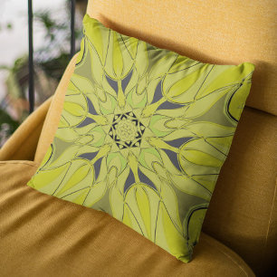 Cartoon Mandala Blume Green Kissen