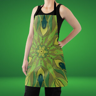Cartoon Mandala Blume Grün Gelb und Blau Schürze
