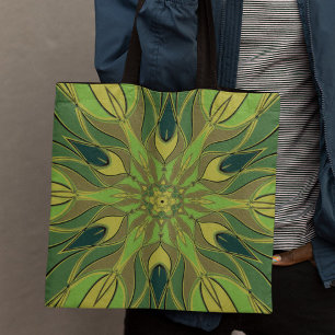 Cartoon Mandala Blume Grün Gelb und Blau Tasche