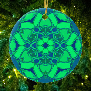 Cartoon Mandala Blume Grün und Blau Keramik Ornament