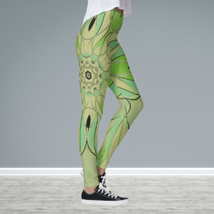 Cartoon Mandala Blume Grün und Blau Leggings