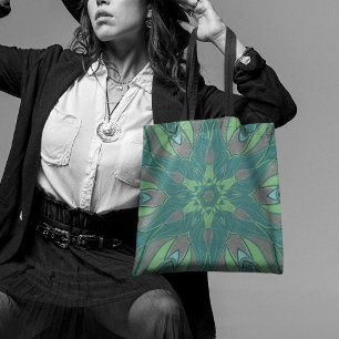 Cartoon Mandala Blume Grün und Blau Tasche