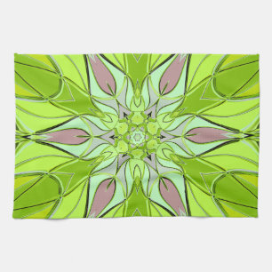 Cartoon Mandala Blume Grün und Rosa Geschirrtuch