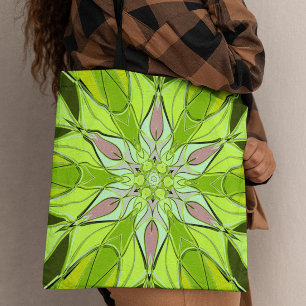Cartoon Mandala Blume Grün und Rosa Tasche
