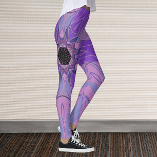 Cartoon Mandala Blume Lila Rosa und Blau Leggings