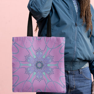 Cartoon Mandala Blume Lila und blau Tasche
