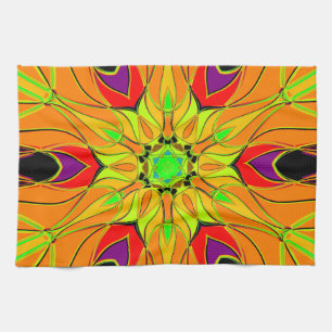 Cartoon Mandala Blume Orange Green und Red Geschirrtuch