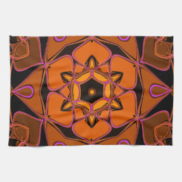Cartoon Mandala Blume Orange Pink und Black Geschirrtuch