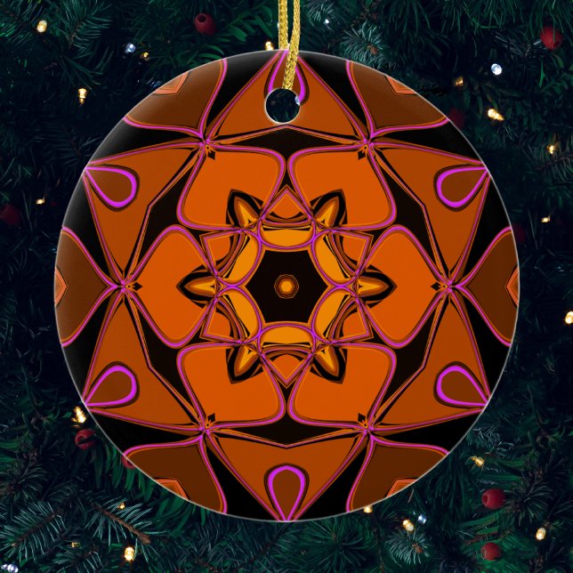 Cartoon Mandala Blume Orange Pink und Black Keramik Ornament (Von Creator hochgeladen)