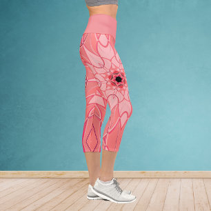 Cartoon Mandala Blume Pink Capri Leggings