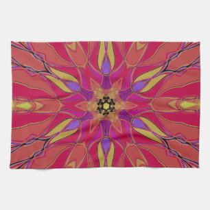 Cartoon Mandala Blume Rosa Gelb und Lila Geschirrtuch