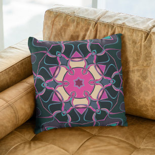 Cartoon Mandala Blume Rosa Gelb und Schwarz Kissen