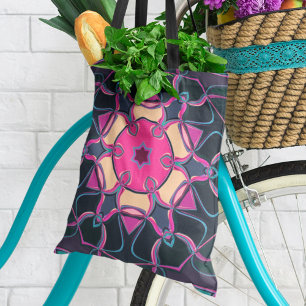 Cartoon Mandala Blume Rosa Gelb und Schwarz Tasche