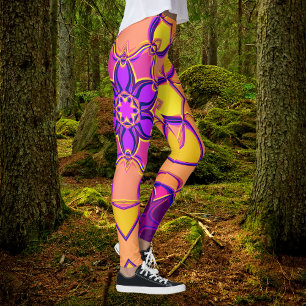 Cartoon Mandala Blume Rosa Lila und Orange Leggings