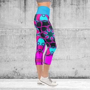Cartoon Mandala Blume Rosa und Blau Capri Leggings