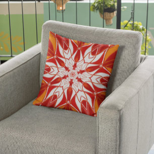 Cartoon Mandala Blume Rot Orange und Weiß Kissen
