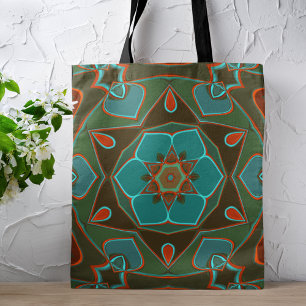 Cartoon Mandala Flower Blue and Orange Tasche