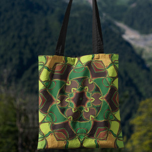 Cartoon Mandala Flower Green Yellow and Orange Tasche