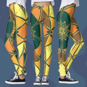 Cartoon Mandala Gelb- und Gelborange sowie Grün Leggings