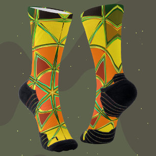 Cartoon Mandala Gelb- und Gelborange sowie Grün Socken