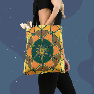 Cartoon Mandala Gelb- und Gelborange sowie Grün Tasche