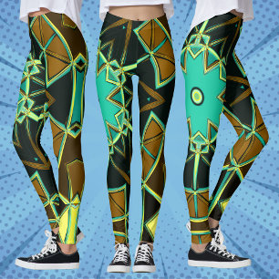 Cartoon Mandala Green Black und Yellow Leggings