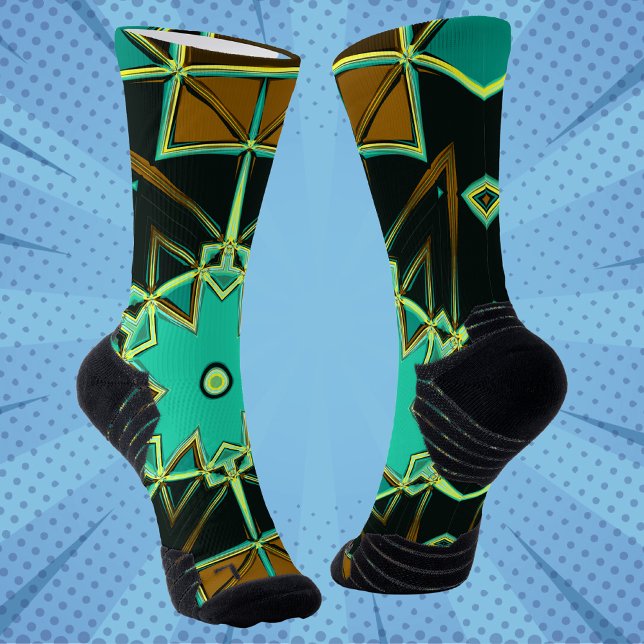 Cartoon Mandala Green Black und Yellow Socken (Von Creator hochgeladen)