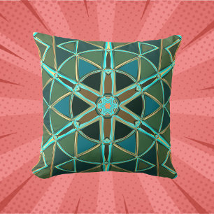 Cartoon Mandala Green Blue und Yellow Kissen