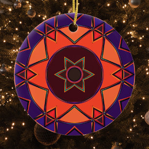 Cartoon Mandala Lila und Orange Keramik Ornament