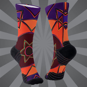 Cartoon Mandala Lila und Orange Socken