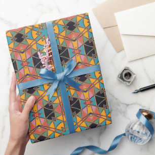 Cartoon Mandala Yellow Blue und Orange Geschenkpapier