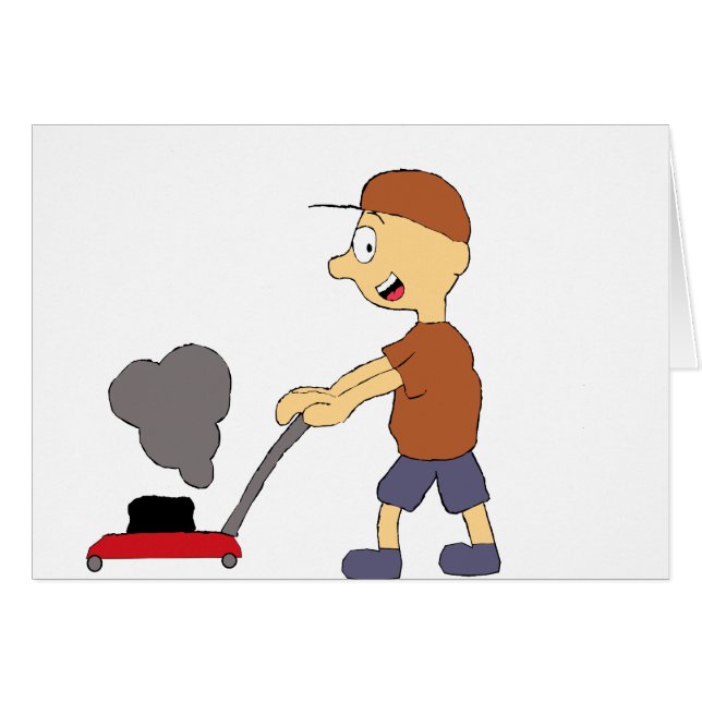 Cartoon-Mann mit Rasenmäher (Vorderseite (Horizontal))