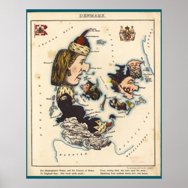 Cartoon Map of Denmark (1868) Poster (Vorne)
