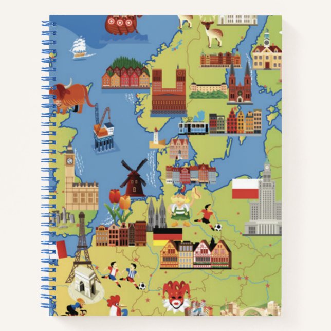 Cartoon Map of Europe Notizbuch (Vorderseite)