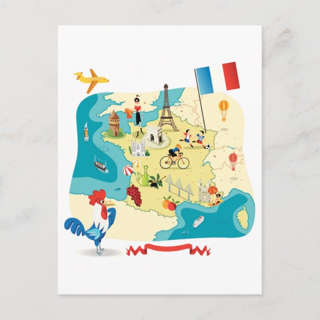 Cartoon Map of France Postkarte (Vorderseite)