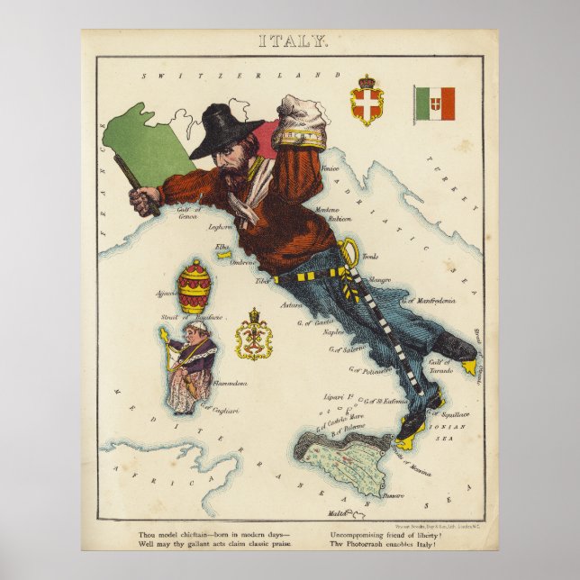 Cartoon Map of Italy (1868) Poster (Vorne)