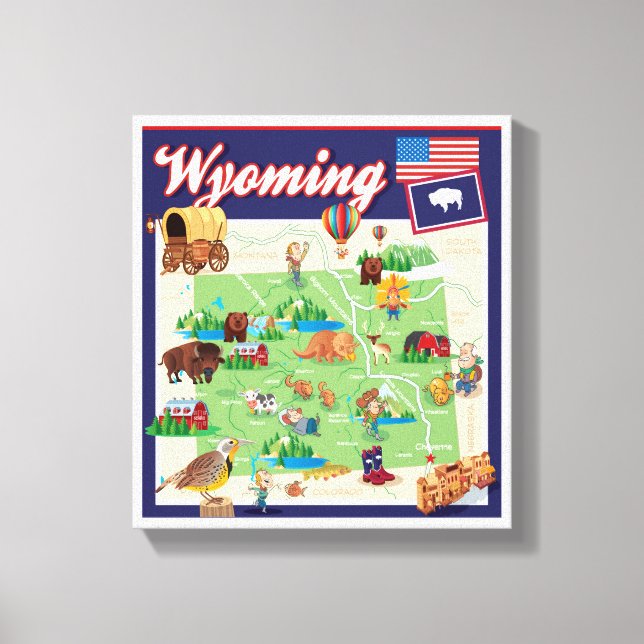 Cartoon Map of Wyoming Leinwanddruck (Vorderseite)