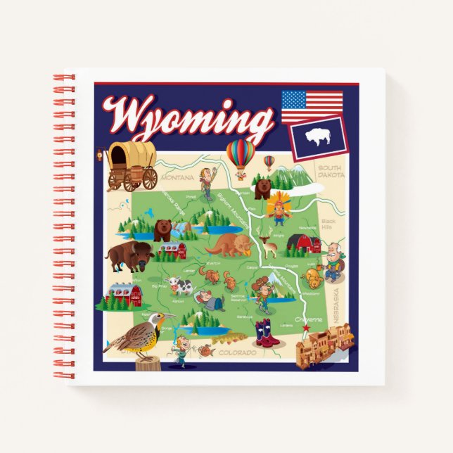 Cartoon Map of Wyoming Notizbuch (Vorderseite)