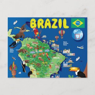 Cartoon Map von Brasilien Postkarte