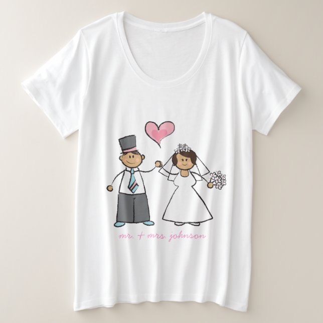 Cartoon Mariage Couple Mariée & Groom Coeur rose (Design devant)
