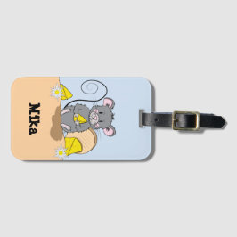 Cartoon Maus essen Käse Gepäckmarke mit Name Gepäckanhänger