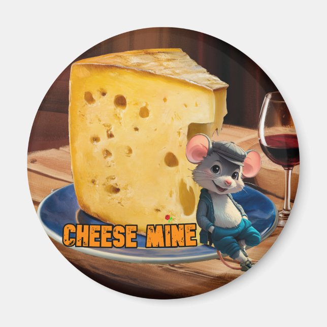 Cartoon Maus in Liebe mit einem Stück Käse auf ein Magnet (Vorne)