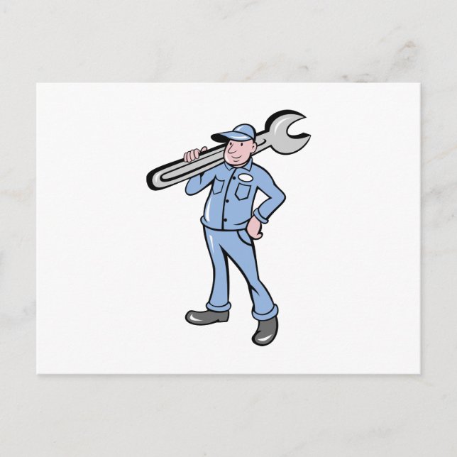 Cartoon Mechanische Handwerker-Schraubenschlüssel Postkarte (Vorderseite)