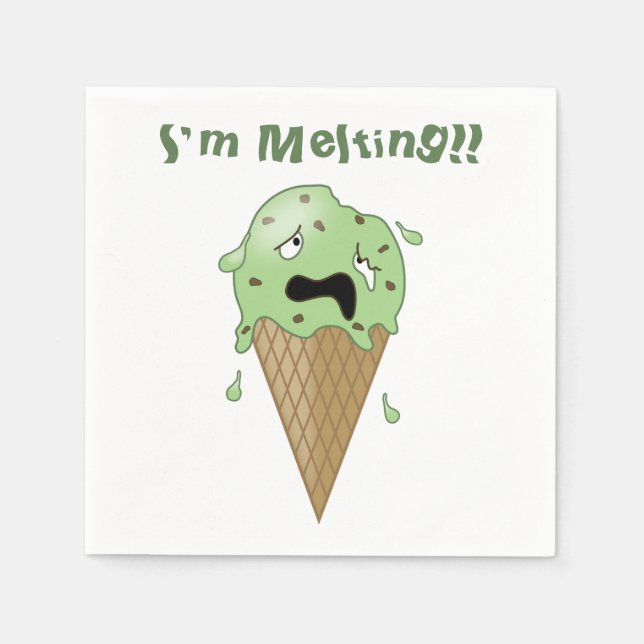 Cartoon Melting Ice Cream Cone (I'm Melting) Serviette (Vorderseite)