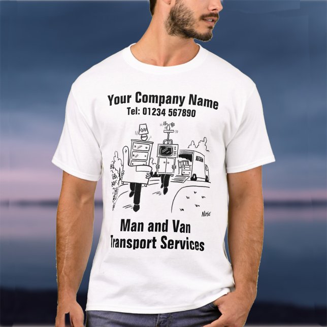 Cartoon Mensch und Van Transport Services T-Shirt (Von Creator hochgeladen)
