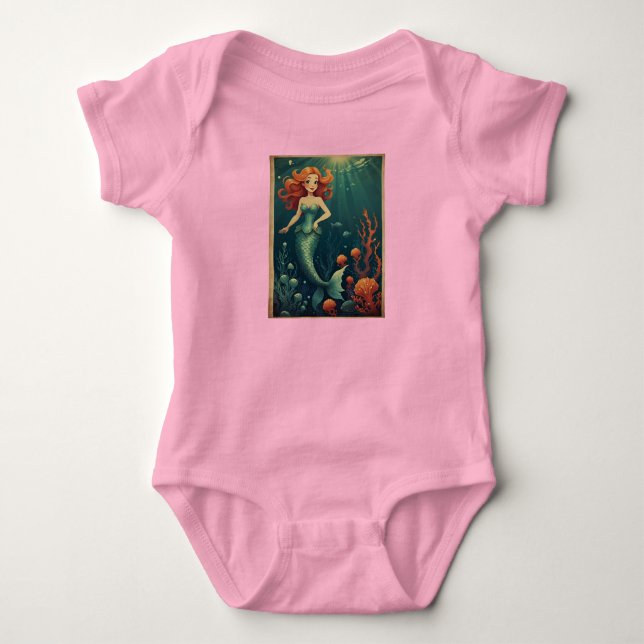 Cartoon Mermaid Beach Adorable Ocean Themed Baby Strampler (Vorderseite)