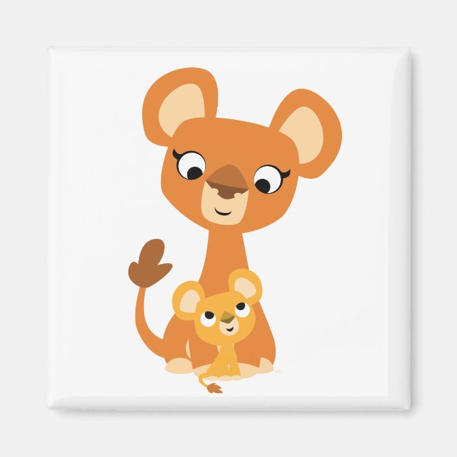 Cartoon mignon Mère Lion et petit aimant (Devant)