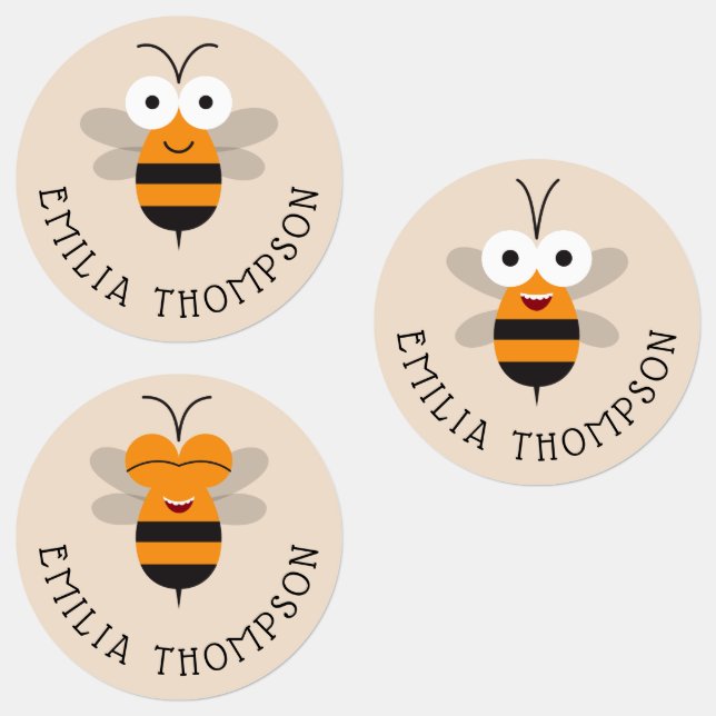 Cartoon mignon Miel amusant Abeille Étiquettes pol (Groupe)