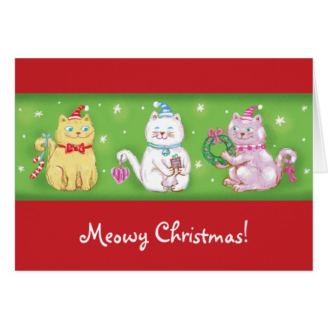 Cartoon mignonne Meowy Chats de Noël en chapeaux d (Devant horizontal)